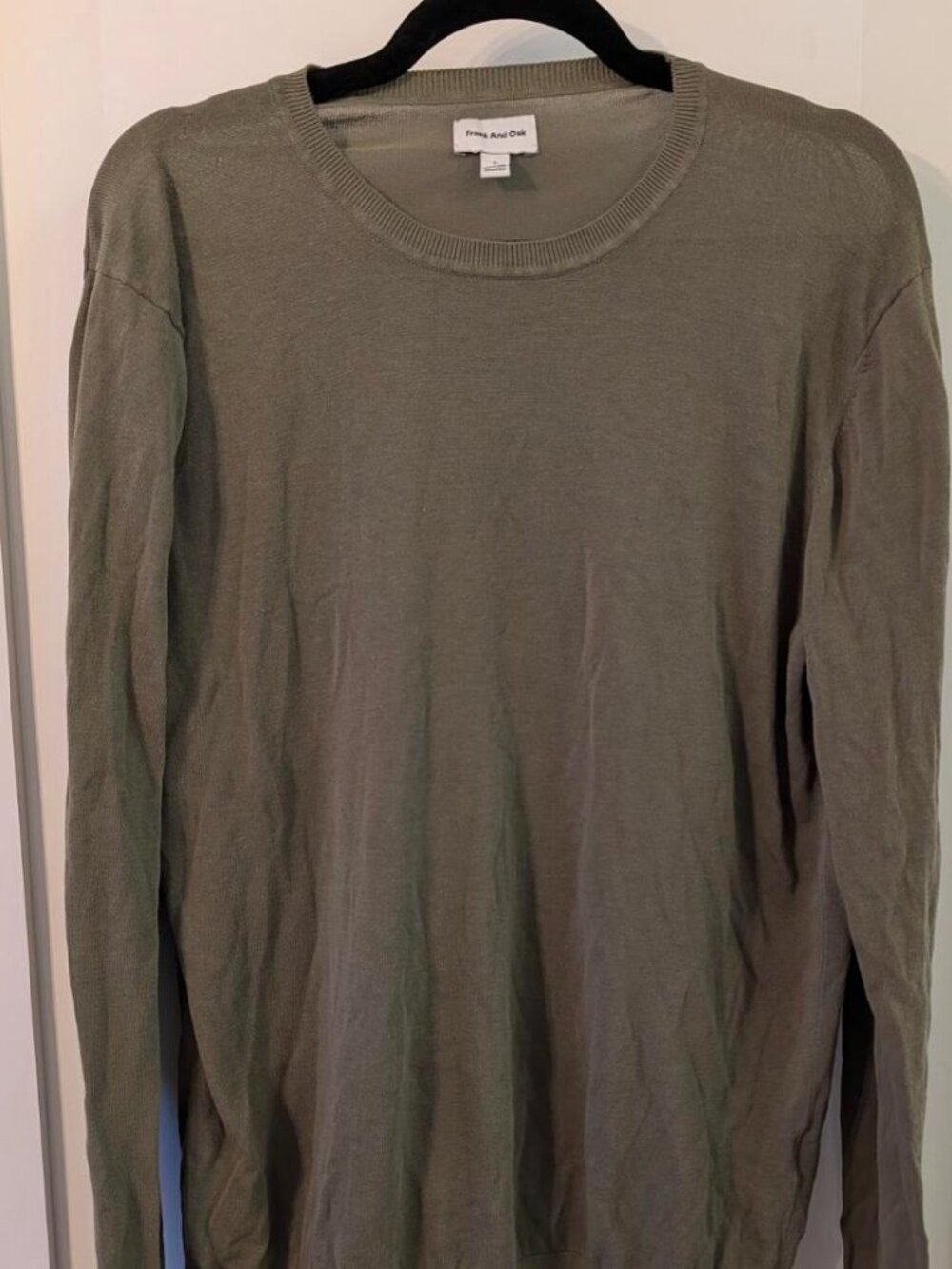 Frank And Oak Men's Olive Green Lightweight Crewneck Knit Sweater Size L